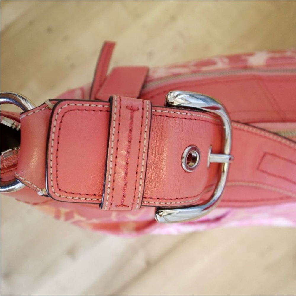 Y2K rare pink Coach large canvas leather hobo Bag with Signature Monogram - Picture 14 of 16